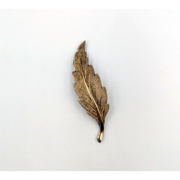 Leaf Sterling Silver Brooch Made In Italy Textured Gold Wash Vintage 925 Pin - Picture 2 of 10